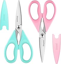 iBayam Kitchen Scissors - All Purpose Heavy Duty Meat Scissors, Poultry Shears, Dishwasher Safe, Stainless Steel, 2-Pack, Pastel Pink, Mint Blue