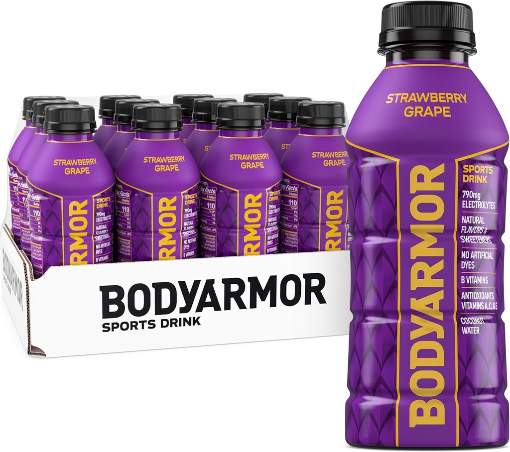 BODYARMOR Sports Drink, Strawberry Grape, Electrolyte Drink Hydration, 16 Fl Oz Bottles (12 Pack), Flavored Coconut Water with B Vitamins & Antioxidants