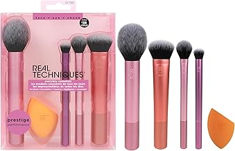 Real Techniques 5 Piece Everyday Essentials Makeup Brush Set, Includes 4 Brushes & Makeup Sponge, For Foundation, Blush, Bronzer, Contour, Eyeshadow, & Powder, Travel Gift Set, Cruelty-Free & Vegan