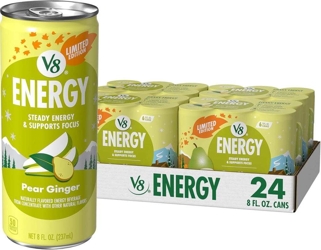 V8 Energy Pear Ginger Energy Drink, 8 fl oz Can (24 Pack)