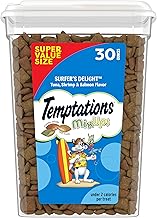 Temptations Cat Treats MixUps Surfer's Delight, Tuna, Shrimp, Salmon Flavor, Crunchy and Soft Cat Treats, 30 oz. Tub