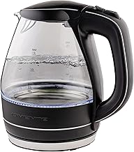 OVENTE Electric Kettle, 1.5L Borosilicate Glass Countertop Water Heater and Boiler for Coffee or Tea, BPA-Free, Auto Shut-Off, Boil-Dry Protection, Removable and Washable Spout Filter, Black KG83B