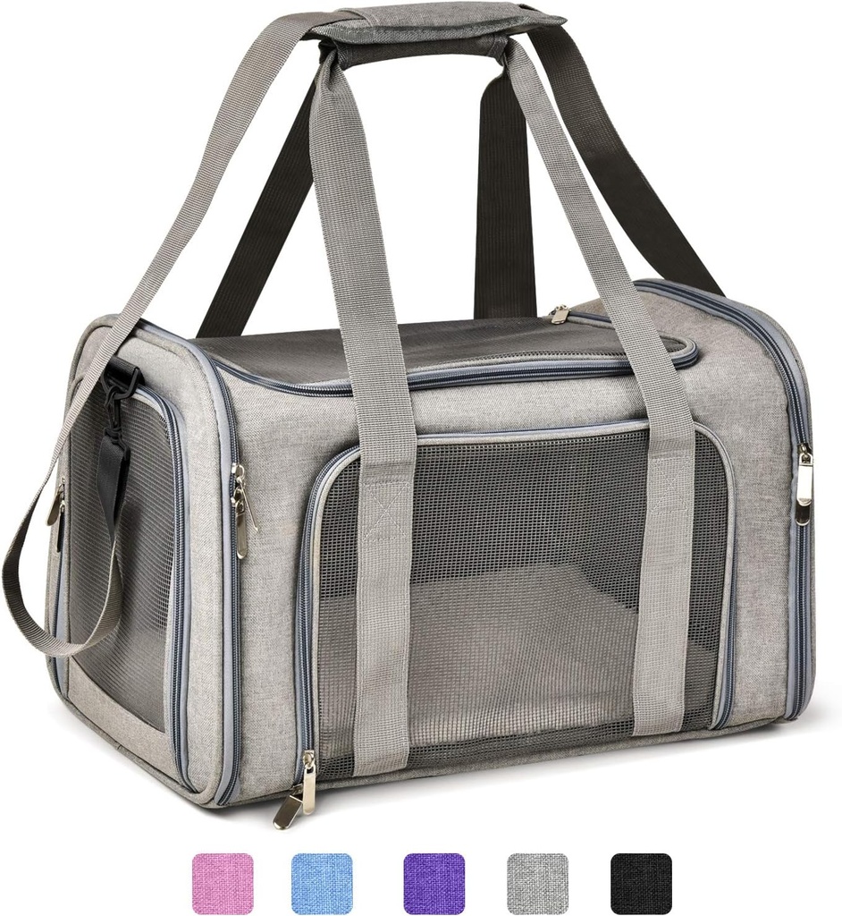 Henkelion Cat Carriers Dog Carrier Pet Carrier For Small / Medium Cats Dogs Puppies (Up To 15lbs), TSA Airline Approved Small Dog Carrier Soft Sided, Collapsible Waterproof Travel Puppy Carrier - Grey