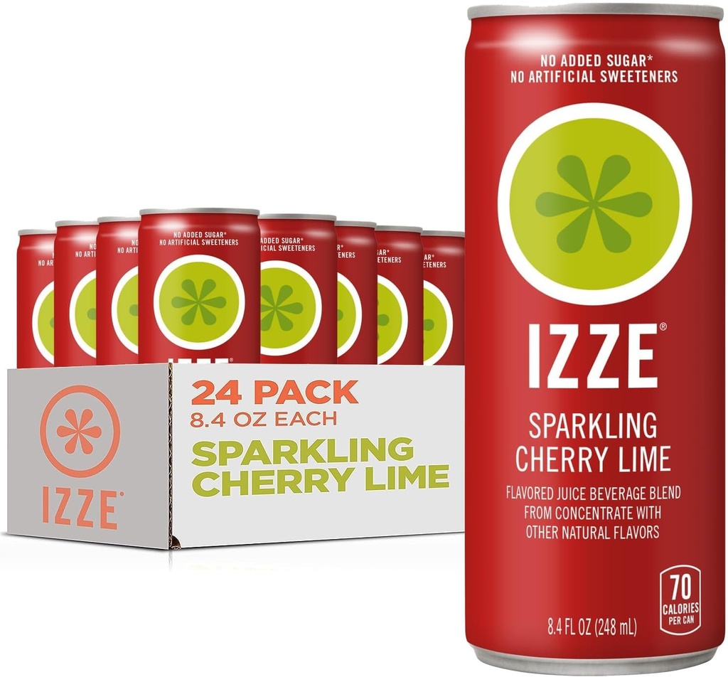 Izze Cherry Lime Straight Beverages, 8.4 FL Oz, Pack of 24