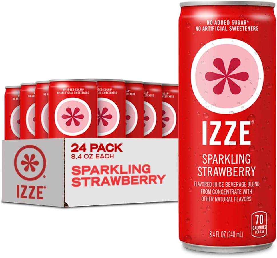 IZZE Sparkling Water Juice Beverage Blend, Strawberry, No Sugar Added, 8.4 FL OZ, 24 Cans
