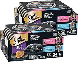 Sheba Perfect Portions Wet Cat Food Pate with Sustainable Salmon and Tender Whitefish & Tuna Entree Variety Pack, 2.6 oz. Twin-Pack Trays (12 Count, 24 Servings) (Pack of 2)