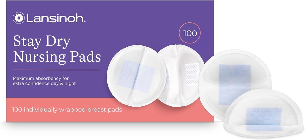 Lansinoh Stay Dry Disposable Nursing Pads, Soft and Super Absorbent Breast Pads, Breastfeeding Essentials for Moms, 100 Count