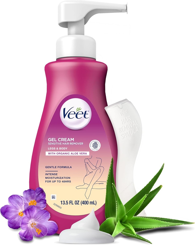Hair Remover, Veet Gel Hair Removal Cream Sensitive, 13.5 Ounce, Sensitive formula with Aloe Vera and Vitamin E (pack of 1)