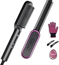 Hair Straightener Brush, TYMO Ring Hair Straightener Comb Straightening Brush for Women with 5 Temps 20s Fast Heating & Dual Voltage, Black (ONESIZE)