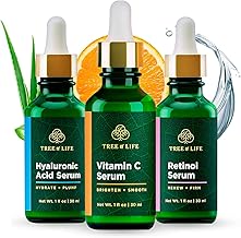 Tree of Life Beauty Facial Skin Care Set, Firming, Hydrating, Dry Face, Dermatologist Tested - Trio Power Kit, Vitamin C, Retinol and Hyaluronic Acid, 3 count of 1 Fl Oz (ONESIZE)