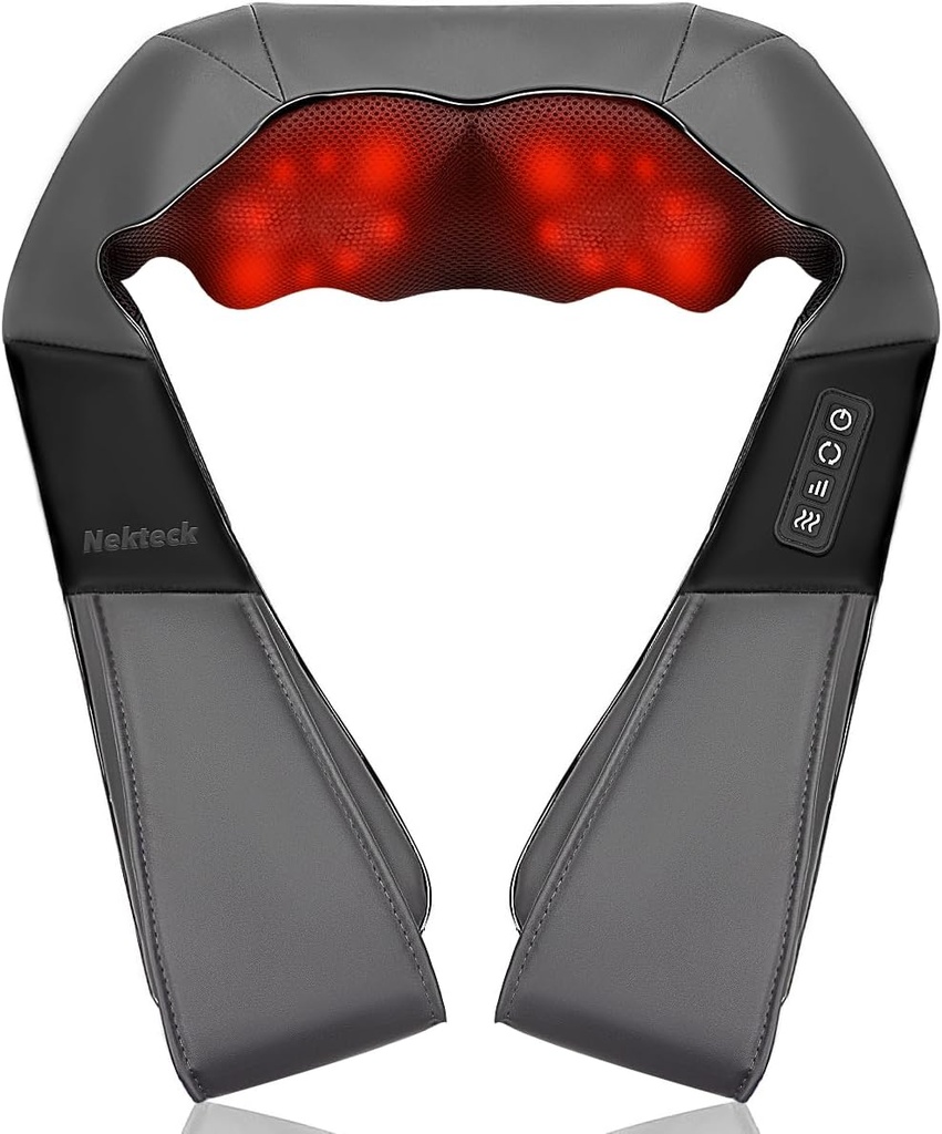 Nekteck Shiatsu Neck Back Massager with Heat for Pain Relief Deep Tissue, Electric Kneading Shoulder Massage, Relaxation Gifts for Him Her, (FSA Eligible, HSA Eligible, Not Cordless)