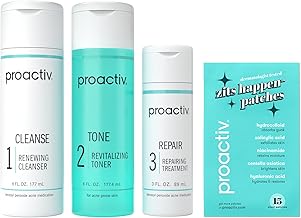 Proactiv 3 Step Acne Treatment w/ Pimple Patches - Benzoyl Peroxide Face Wash, Repairing Acne Spot Treatment for Face and Body, Exfoliating Toner - 90 Day Complete Acne Skin Care Kit + Pimple Patches (ONESIZE)