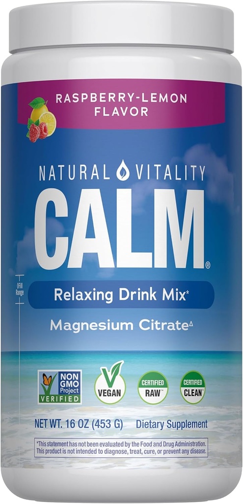 Natural Vitality Calm Magnesium 16oz Powder | Raspberry Lemon Flavored Supplement | Non-GMO, Vegan & Gluten Free Formula