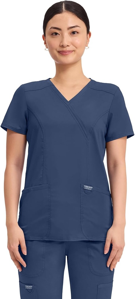 Cherokee Scrubs Top for Women Mock Wrap with 3 Pockets, Soft, 2-Way Stretch & Durable Fabric - WW610