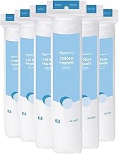 Amazon Basics Hypoallergenic 100% Cotton Rounds for Makeup Remover and Skincare, All Skin Types, 600 Count, 6 Packs of 100 Count