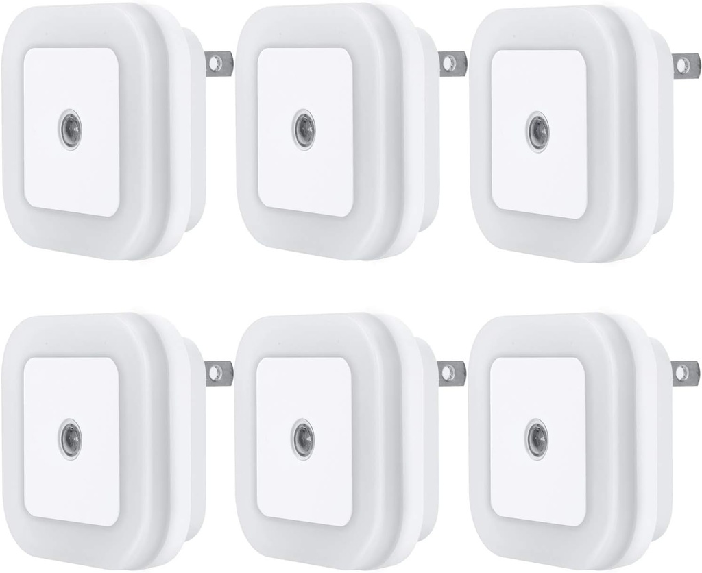 Uigos LED Night Light Lamp with Smart Sensor Dusk to Dawn Sensor, Daylight White, 0.5W Plug-in, 6-Pack