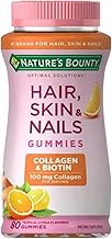 Nature's Bounty Optimal Solutions Hair, Skin & Nails with Biotin and Collagen, Citrus-Flavored Gummies Vitamin Supplement, 2500 mcg, 80 Ct, 40 Total Servings