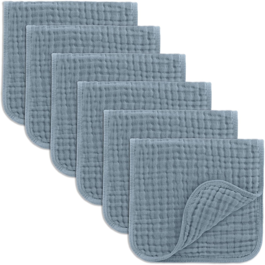 Comfy Cubs Muslin Burp Cloths 20" x 10", Pack of 6 - Large, 6-Layer, Ultra Absorbent 100% Cotton for Baby Drool and Messes - Soft, Safe & Gentle Baby Burp Cloths Set for Boys & Girls - Pacific Blue