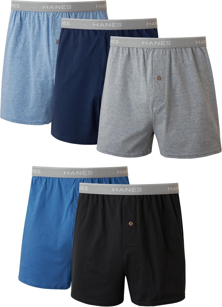 Men's Underwear Boxers Pack, 5 Pairs, Cool, & Breathable Cotton Boxers for Men, Moisture-Wicking Underwear