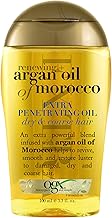 OGX Renewing + Argan Oil of Morocco Hair Oil, Extra Strength Penetrating Serum Treatment for Dry, Damaged, Frizzy, Curly & Coarse Hair, Cold-Pressed Argan Oil, Shine, 3.3 Fl Oz