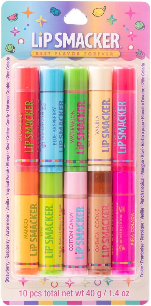 Lip Smacker Original & Best Party Pack - 10 Moisturizing Lip Balms, Classic Flavors, Hydrating & Protecting - Cruelty-Free- Oatmeal Cookie (ONESIZE)