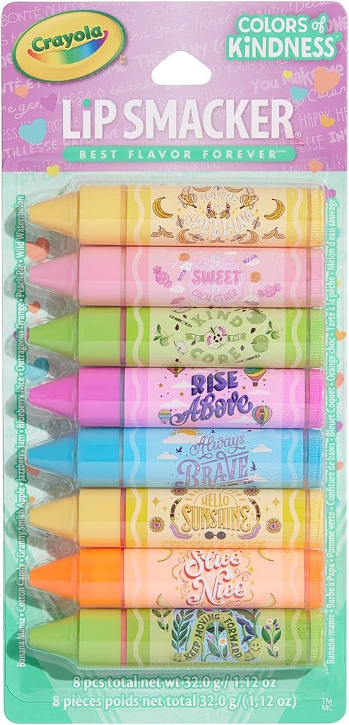 Lip Smacker Crayola Party Pack - 8 Moisturizing Lip Balms, Fun Flavors, Hydrating & Protecting, Glossy Finish - Cruelty-Free