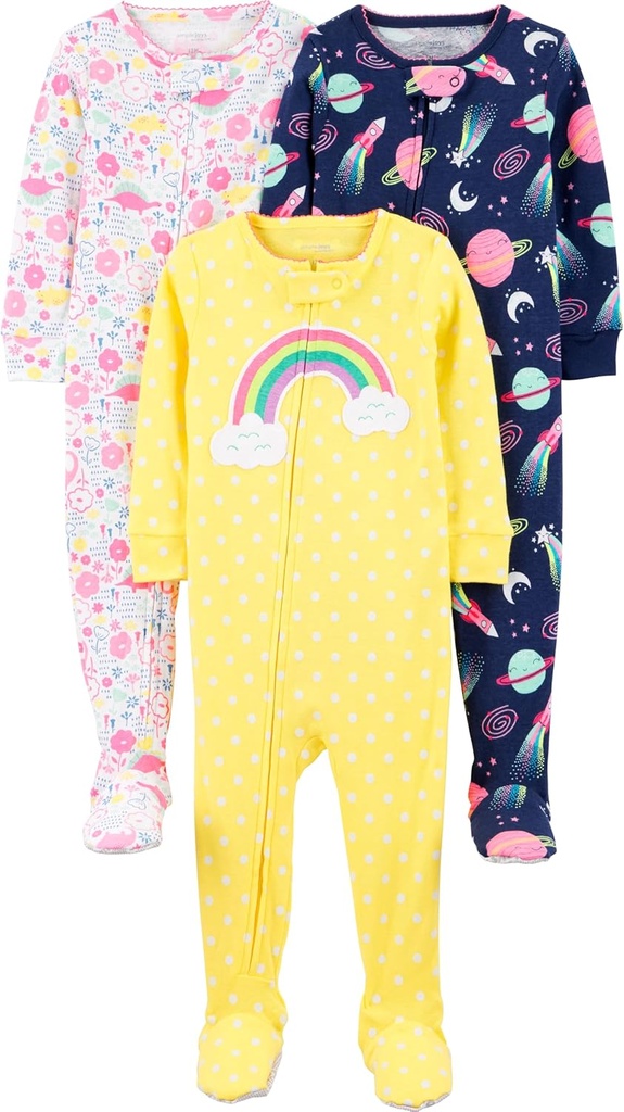 Girls 3-pack Snug Fit Footed Cotton Pajamas