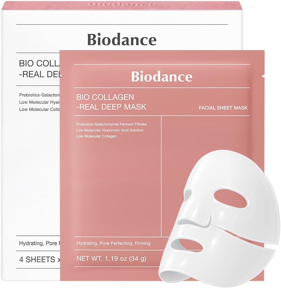 BIODANCE Bio-Collagen Real Deep Mask, Hydrating Overnight Hydrogel Mask, Pore Minimizing, Elasticity, Plumping Improvement, Korean Skin Care | 1.19oz(34g) x 4ea