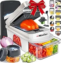 Mueller Pro-Series All-in-One, 12 Blade Mandoline Slicer for Kitchen, Food Chopper, Vegetable Slicer and Spiralizer, Cutter, Dicer, Grater, Kitchen Gadgets Sets with Container, White Sand/Gray (ONESIZE)