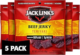 Jack Link's Beef Jerky, Teriyaki, Multipack Bags - Flavorful Meat Snacks for Lunches, Ready to Eat Protein Snacks, Individual Packs - 7g of Protein, Made with 100% Beef - 0.625 oz (Pack of 5)