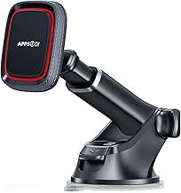 APPS2Car Magnetic Phone Mount for Car, Dashboard & Windshield Suction Cup Holder with Telescopic Arm, Requires Metal Plate for Proper Use, Fit for Android Smartphones(NOT for MagSafe)