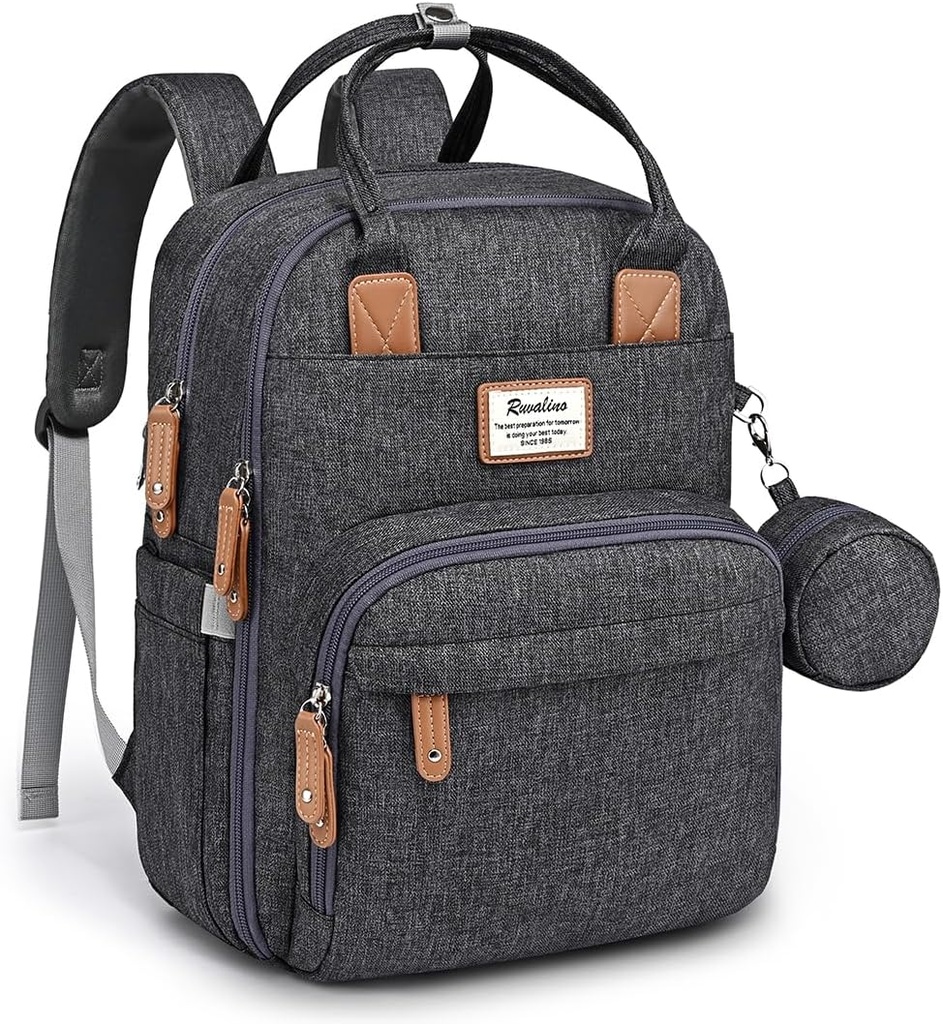 RUVALINO Diaper Bag Backpack, Multifunction Travel Pack Maternity Baby Changing Bags, Large Capacity, Waterproof, Dark Gray