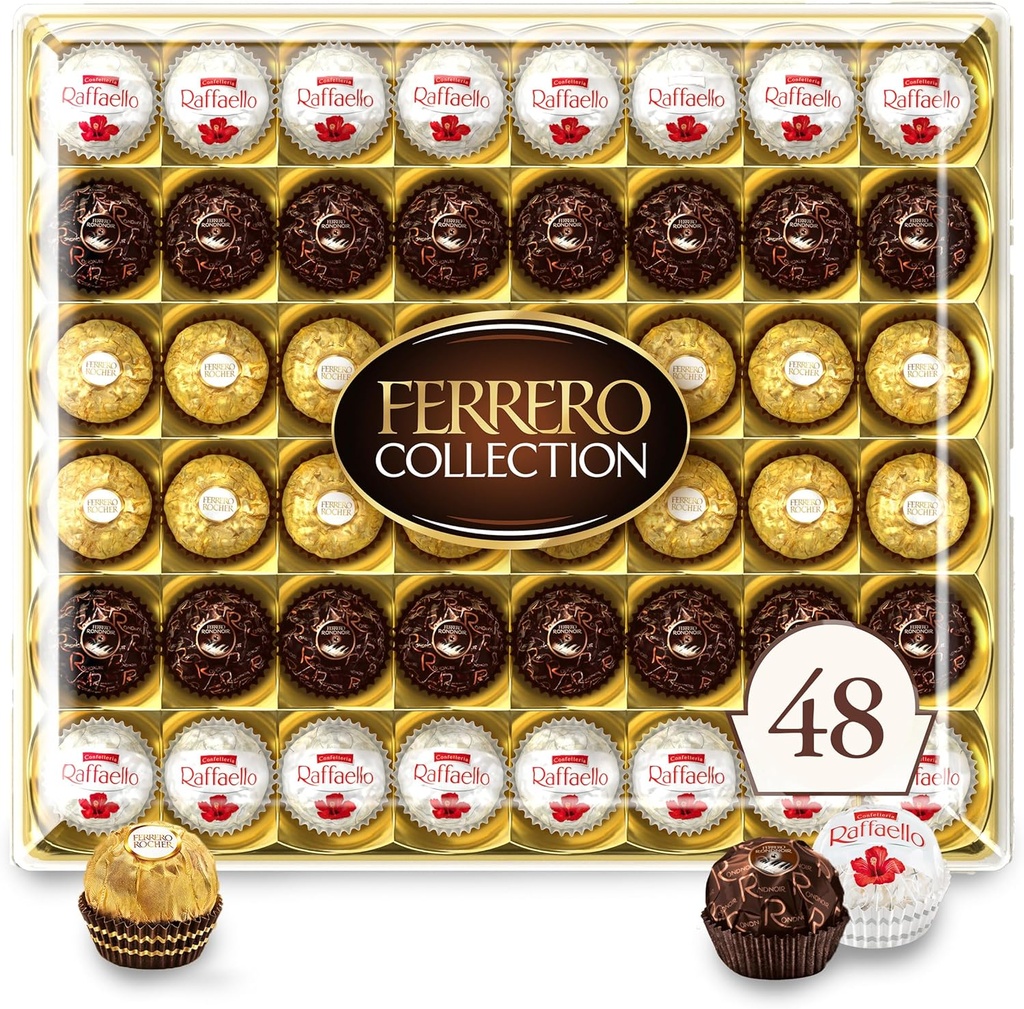 Ferrero Collection Gourmet Gift Box, 48 Assorted Confections with Hazelnut, Dark Chocolate and Coconut, 18.2 oz