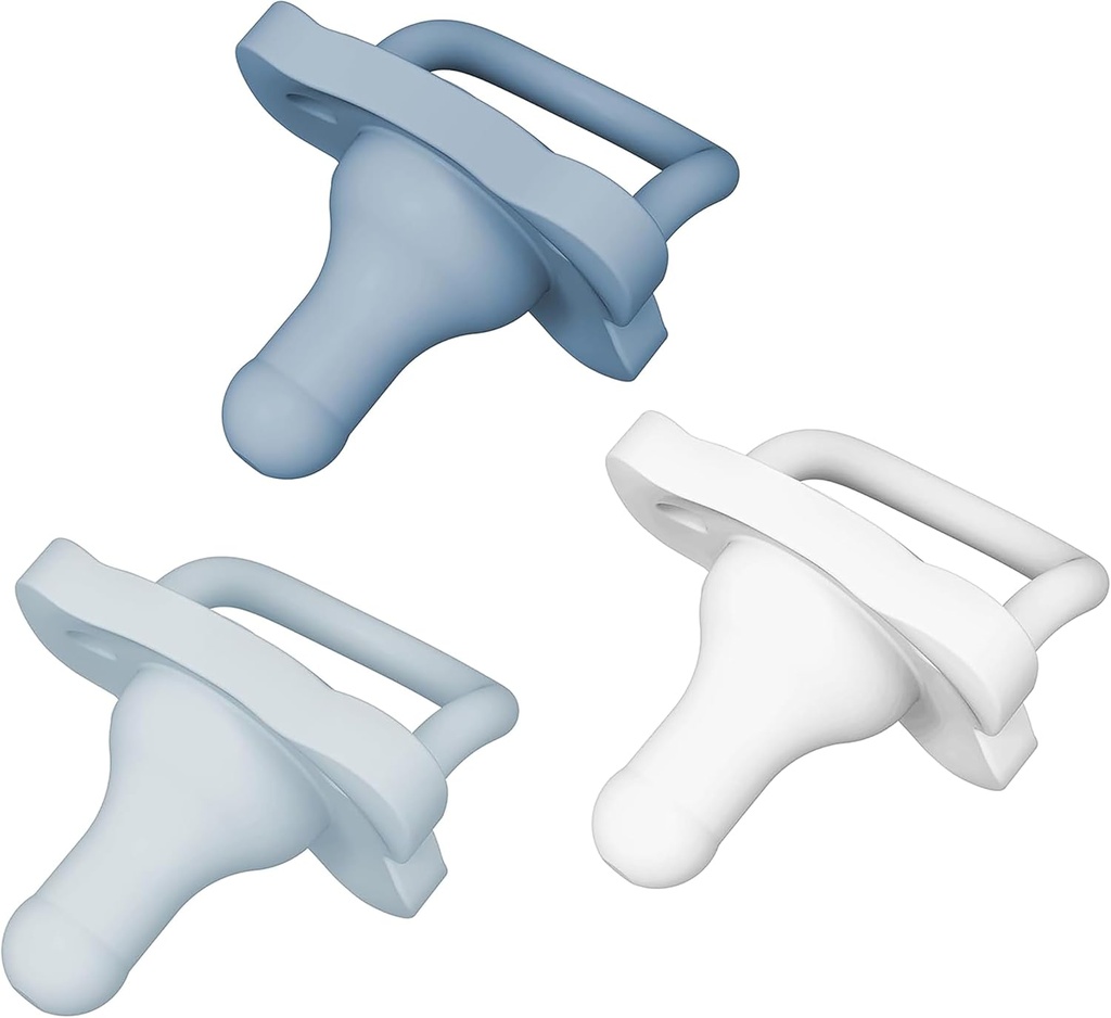 Dr. Brown's HappyPaci 100% Silicone Baby Pacifier, Contoured One-Piece Design, Blue/Light Blue/White, 0-6m, BPA-Free, 3-Pack