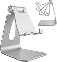 CreaDream Adjustable Cell Phone Stand, Phone Stand, Cradle, Dock, Holder, Aluminum Desktop Stand Compatible with Phone Xs Max Xr 8 7 6 6s Plus SE Charging, Accessories Desk,All Mobile Phones-Silver