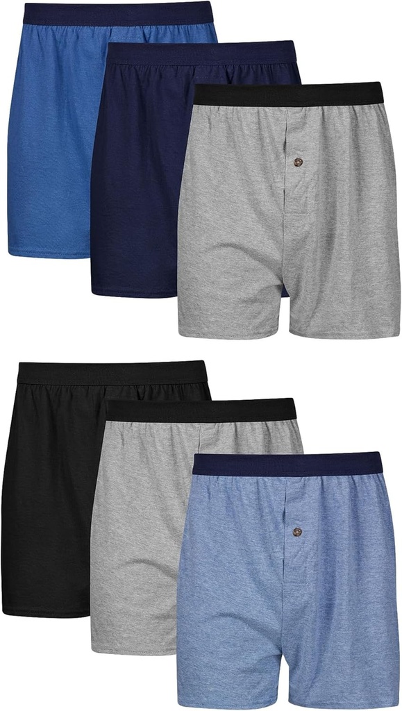 Men's Underwear Boxers Pack, 6-Pack, Cool & Breathable Cotton Knit Jersey Boxers for Men, Moisture Wicking