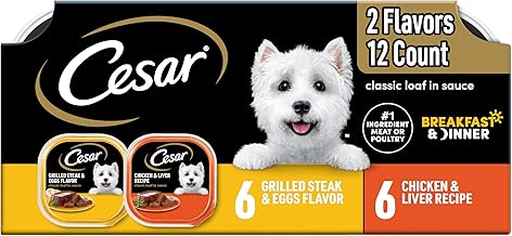 Cesar Wet Dog Food Classic Loaf in Sauce, Beef Recipe, Filet Mignon Flavor, Grilled Chicken Flavor, and Porterhouse Steak Flavor, 3.5 oz. Easy Peel Trays, Variety Pack, 12 Count