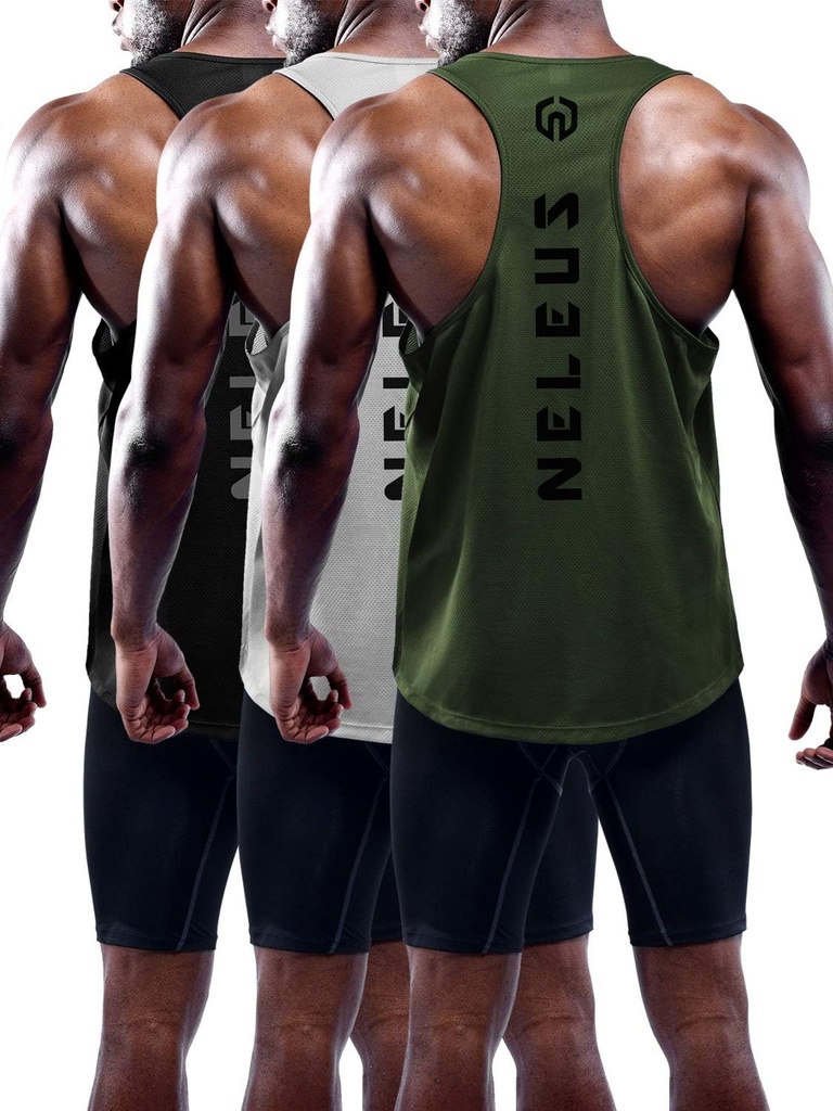 NELEUS Men's 3 Pack Dry Fit Y-Back Muscle Tank Workout Gym Shirt