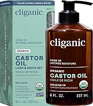 Cliganic Castor Oil Organic Cold Pressed, 100% Pure (8oz with Eyelash Kit) - For Eyelashes, Eyebrows, Hair & Skin | Bulk, Natural Unrefined Hexane-Free | DIY Carrier Oil