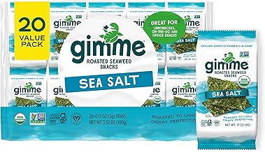 Gimme Seaweed Organic Premium Roasted Seaweed Snacks, Sea Salt, 20 Count, Keto, Vegan, Gluten-Free, Great Source of Omega3s and Iodine, Healthy On-The-Go Snack for Kids and Adults