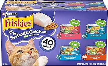 Purina Friskies Pate Wet Cat Food Variety Pack Seafood and Chicken Pate Favorites 40ct VP - (Pack of 40) 5.5 oz. Cans