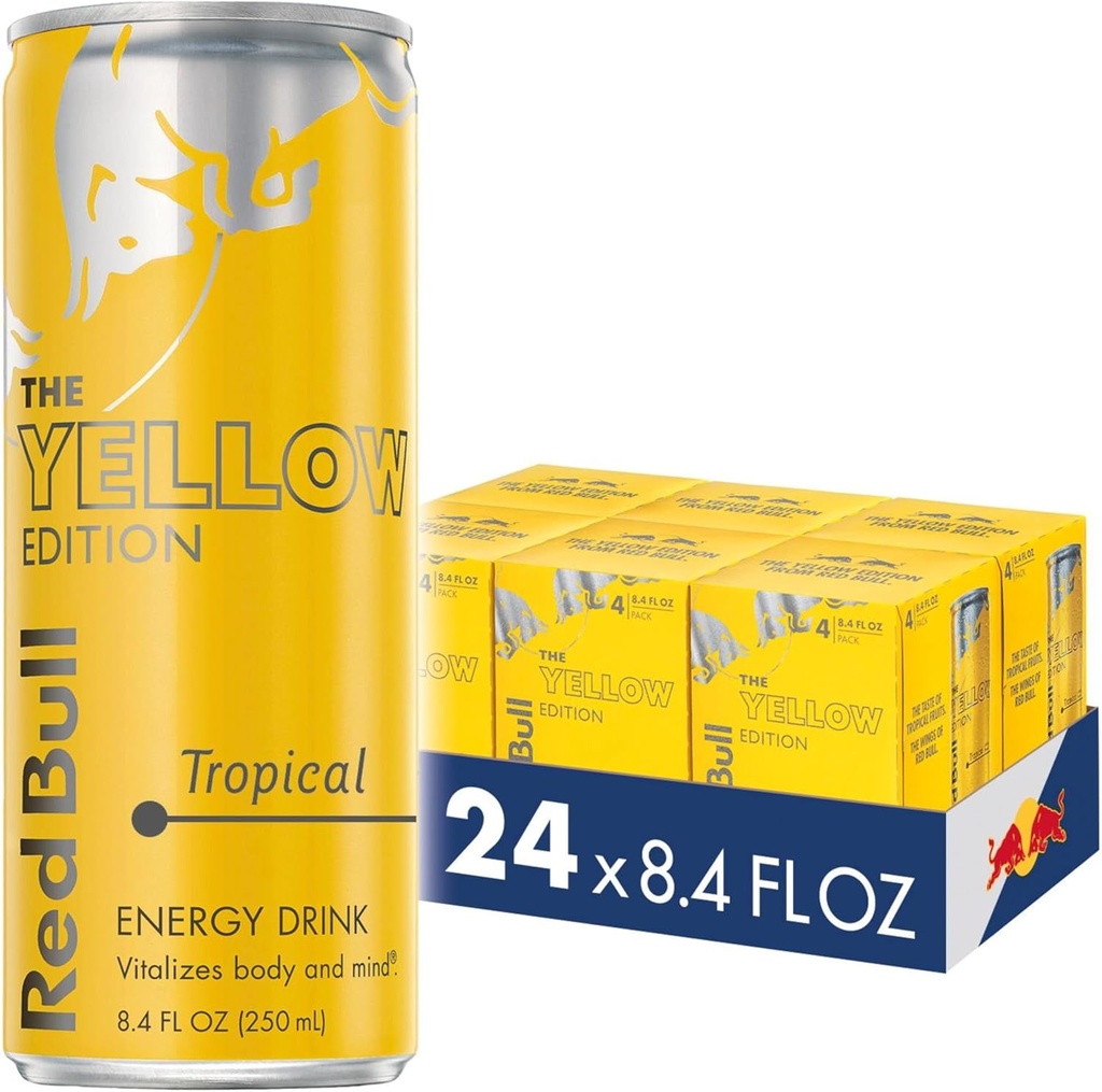 Red Bull Energy Drink, Tropical, Yellow Edition, 8.4 Fl Oz (24 Count)