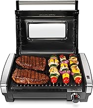 Hamilton Beach Electric Indoor Searing Grill with Viewing Window & Adjustable Temperature Control to 450F, 118 sq. in. Surface Serves 6, PFAS-Free Removable Nonstick Grate, Stainless Steel (ONESIZE)