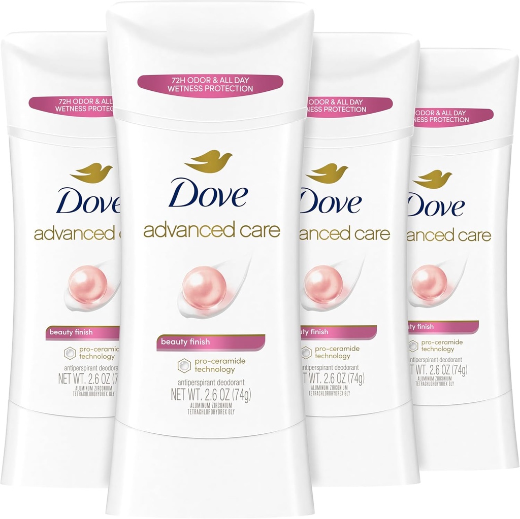 Dove Advanced Care Antiperspirant Deodorant Stick Beauty Finish 4 Count for helping your skin barrier repair after shaving 2.6 oz