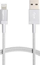 Amazon Basics USB-A to Lightning Charger Cable, Nylon Braided Cord, Apple MFi Certified for iPhone 14 13 12 11 X Xs Pro, Pro Max, Plus, iPad, High Speed Data Sync, 3 Foot, Silver