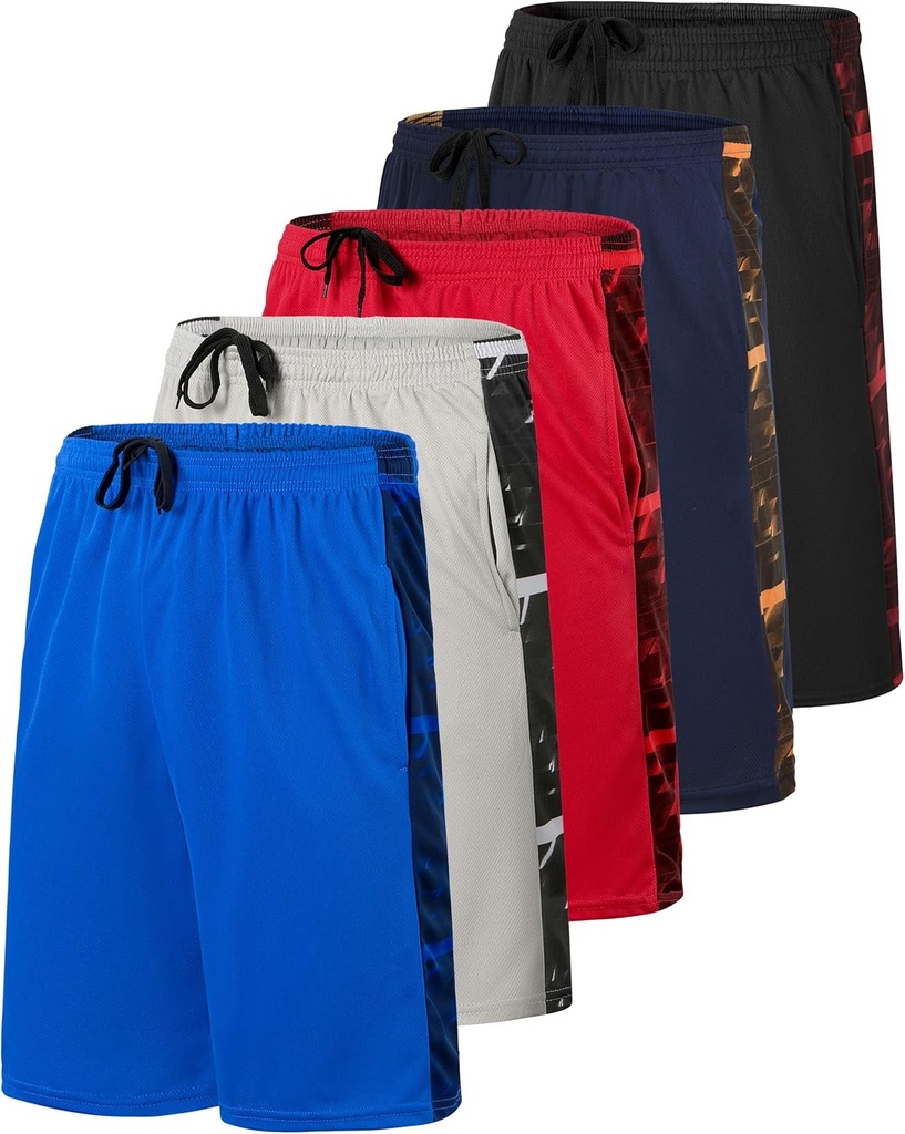 5 Pack: Boys' Mesh Basketball Athletic Shorts with Pockets – Teen Kids Youth Quick Dry Soccer Running Gym (ONESIZE)