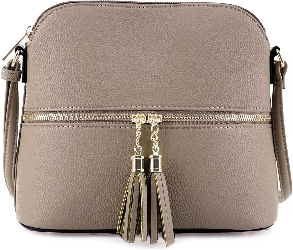 Lunar Lightweight Medium Dome Crossbody Bag Shoulder Bag with Tassel | Zipper Pocket | Adjustable Strap