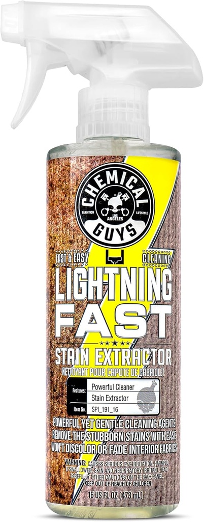 Chemical Guys Lightning Fast Carpet and Upholstery Stain Extractor - Chemical Guys Carpet Cleaner, Great for Fabric, Upholstery, Cars, Home, Office, Furniture, and More, Fresh Scent - 16 oz
