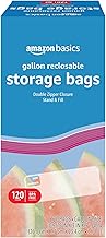 Amazon Basics Reclosable Gallon Food Storage Bags with Double Zipper Seal, Stand and Fill Base, BPA Free, 120 Count