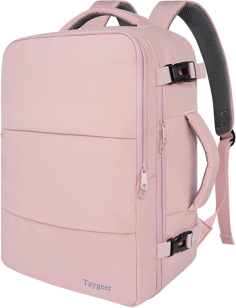 Travel Backpack for Women, Carry On Backpack with Water Bottle Pocket & Shoe Pouch, TSA 15.6inch Laptop Mochila Flight Approved, Nurse Bag Casual Daypack for Weekender Business Hiking, Pink
